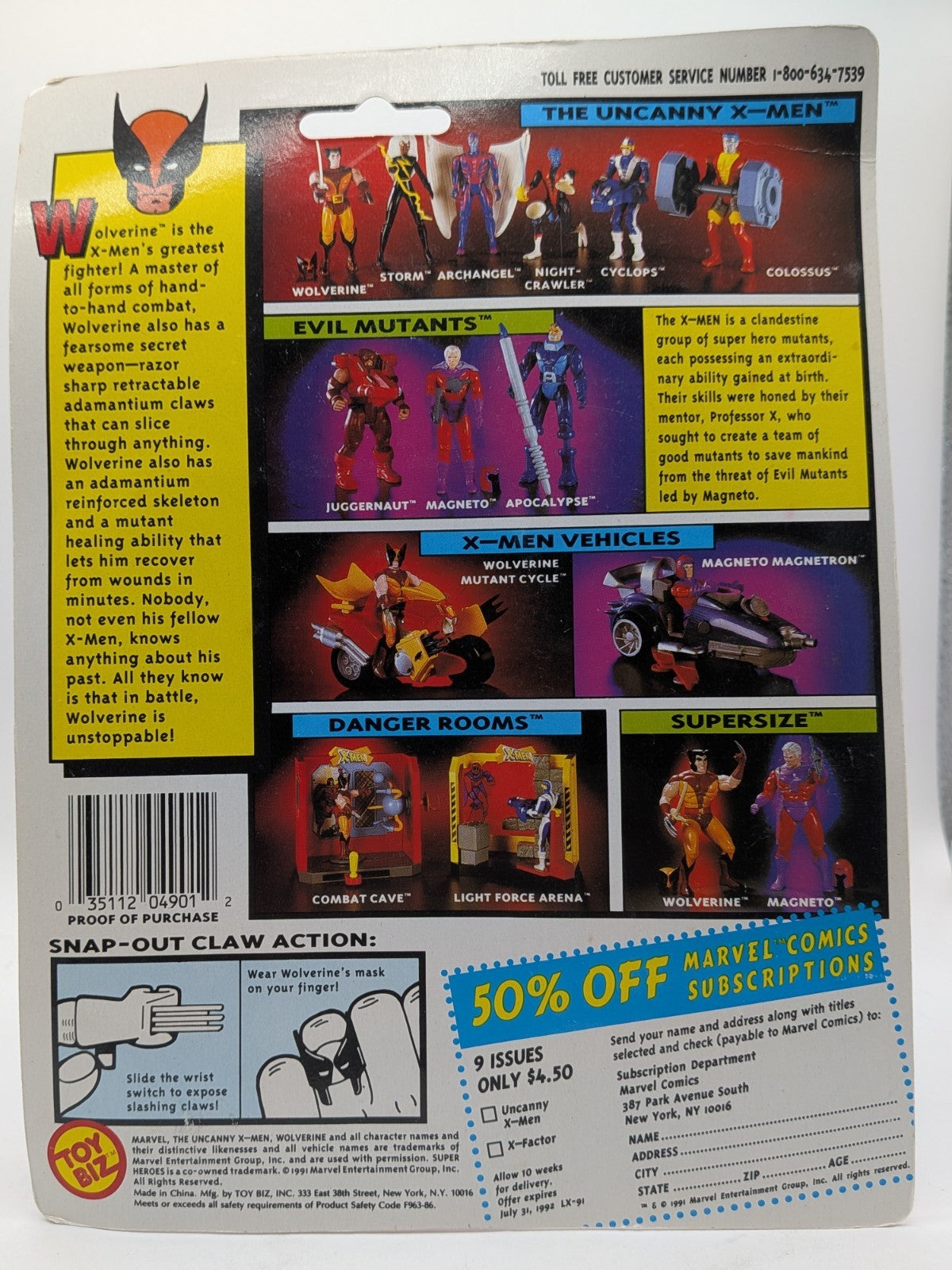 Toy Biz 1991 The Uncanny X-Men Wolverine Action Figure (Snap-Out Claws)