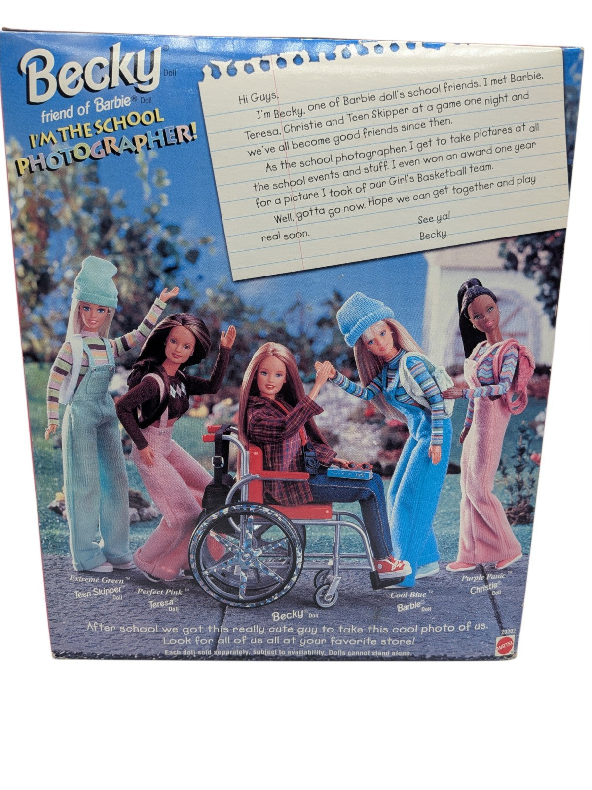 Mattel 1998 Barbie Share a Smile Becky I'm The School Photographer!