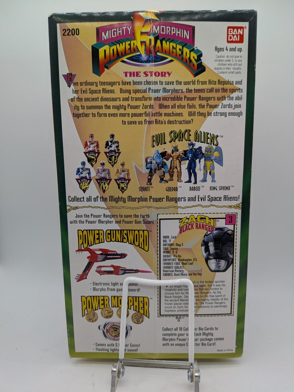 Bandai 1993 Mighty Morphin Power Rangers Zack Black Ranger 8" 