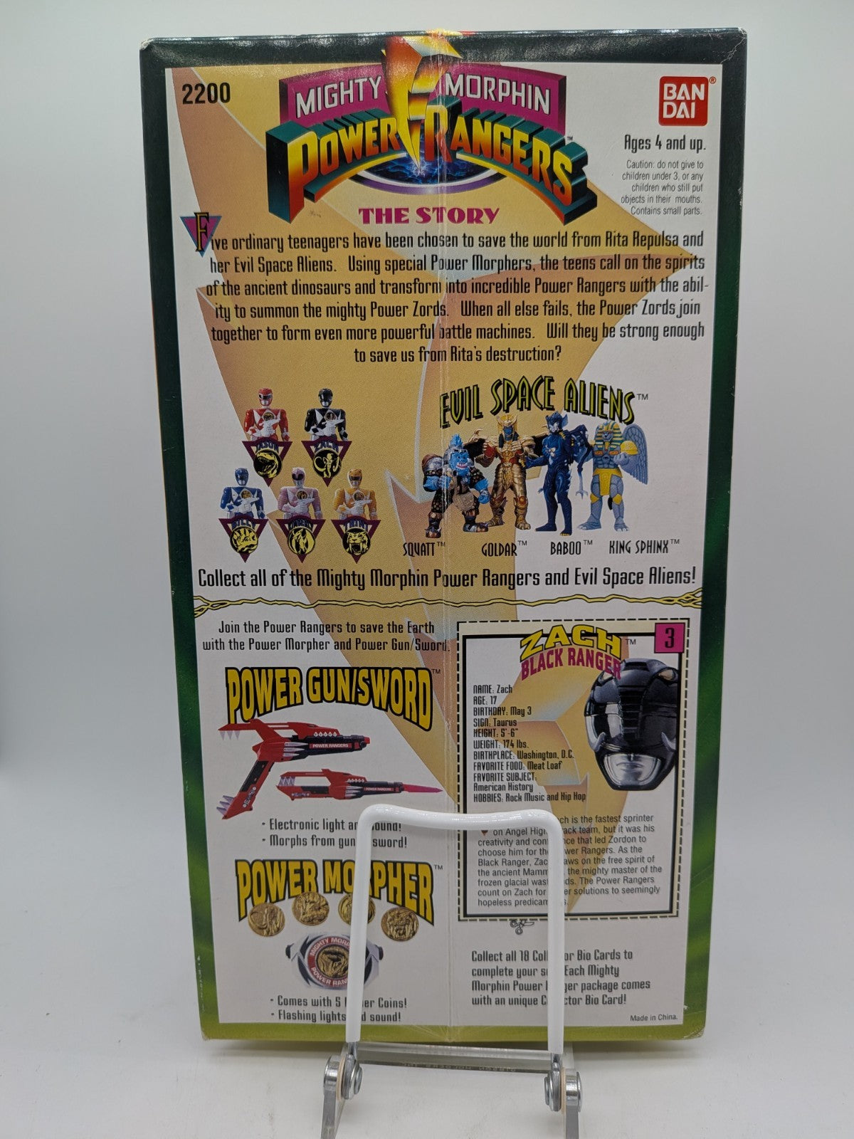 Bandai 1993 Mighty Morphin Power Rangers Zack Black Ranger 8" 