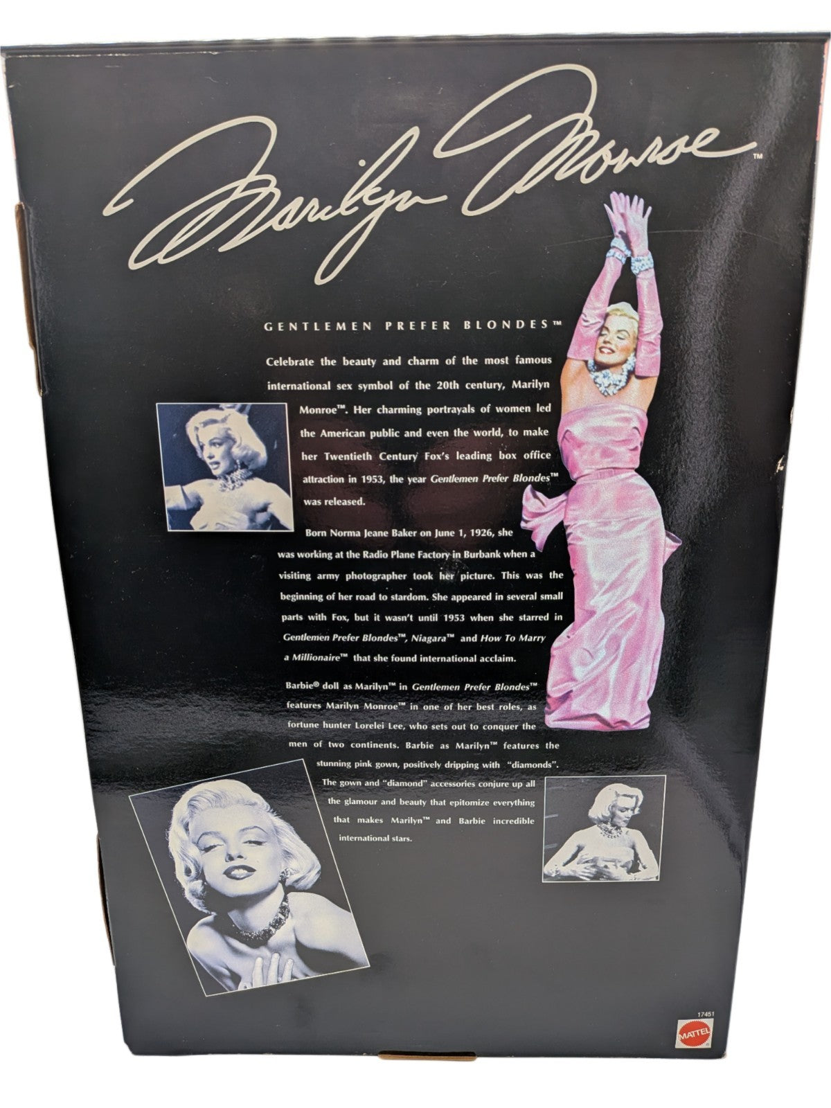 Mattel 1997 Hollywood Legends Barbie as Marilyn Monroe Gentlemen Prefer Blondes