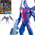 X-Men Archangel with a blue and red color scheme, holding a weapon, against a white background.