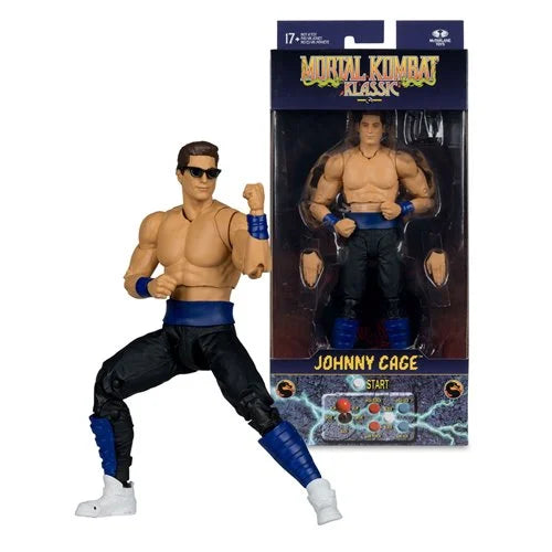 Mortal Kombat Johnny Cage action figure next to its packaging