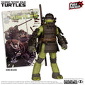 Action figure of a Teenage Mutant Ninja Turtle in front of a comic book with 'Page Punchers' branding.