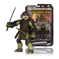 Action figure of Leonardo from Teenage Mutant Ninja Turtles with packaging in the background