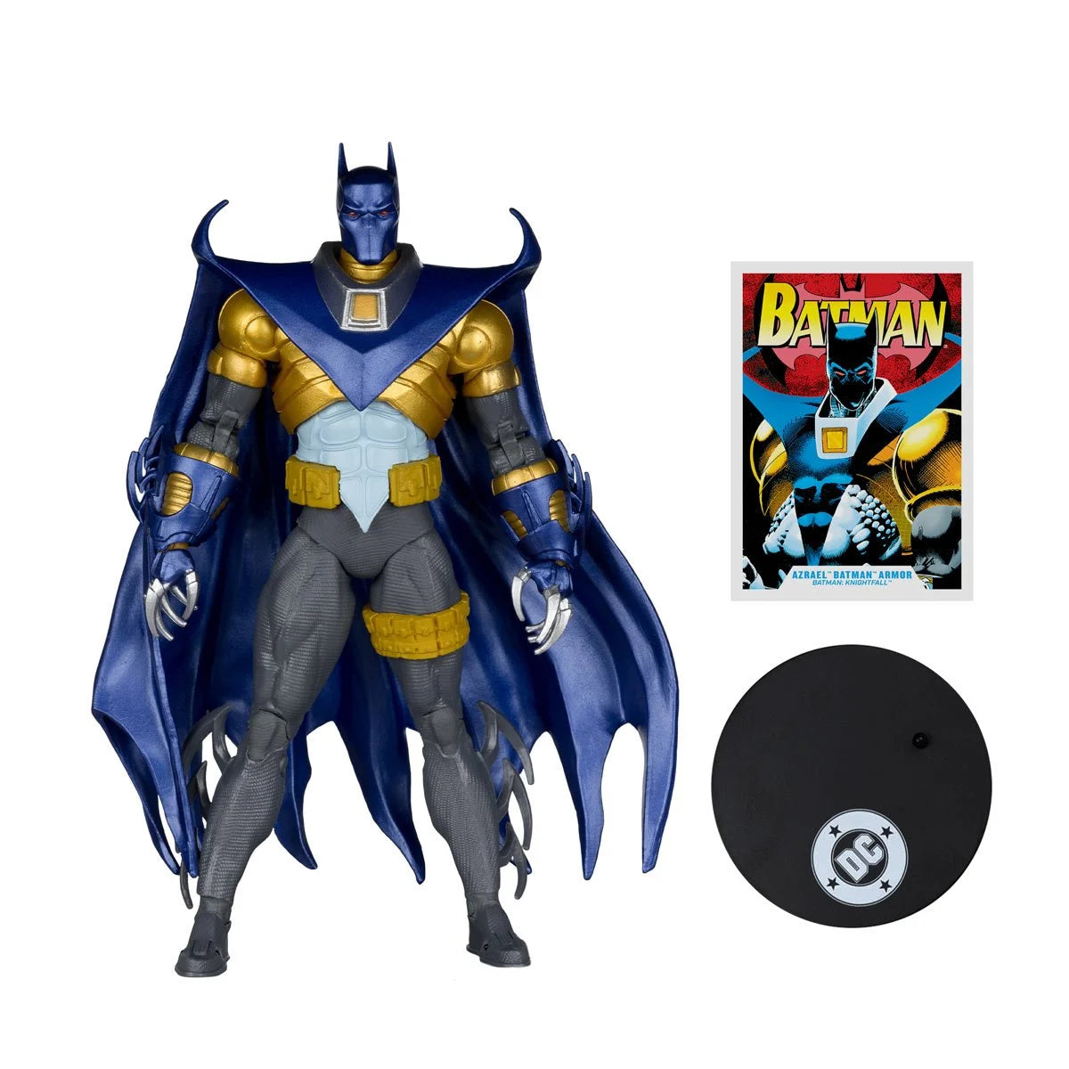 Azrael Batman with cape and accessories on a white background