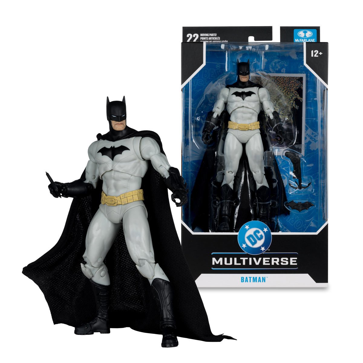 Batman action figure with packaging displaying DC Multiverse branding.