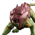 Toy figure of Battle Cat from MOTU Movie with a red mask on a white background