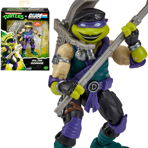Toy figure of a character from 'Teenage Mutant Ninja Turtles' with packaging in the background