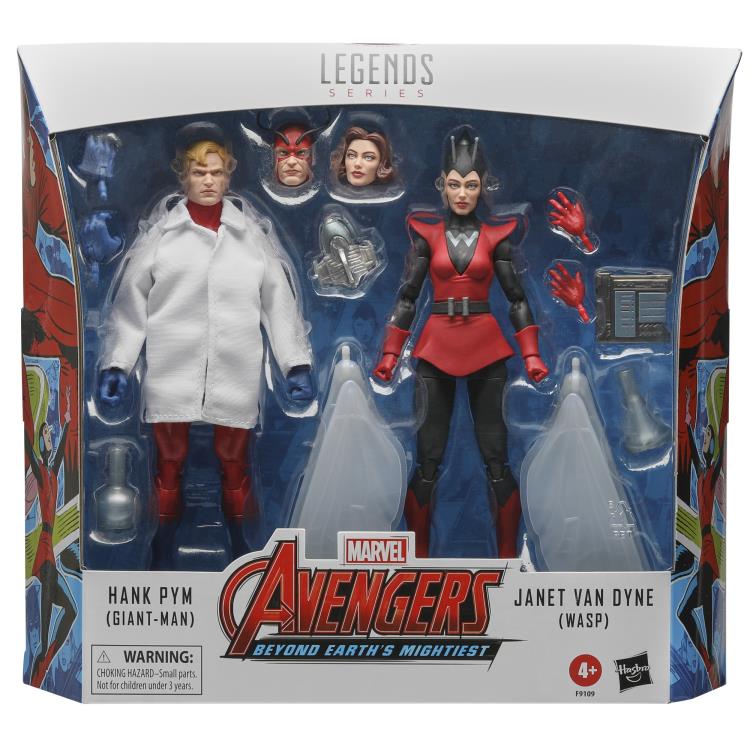 Marvel Legends Avengers action figure set packaging featuring Hank Pym and Janet Van Dyne.