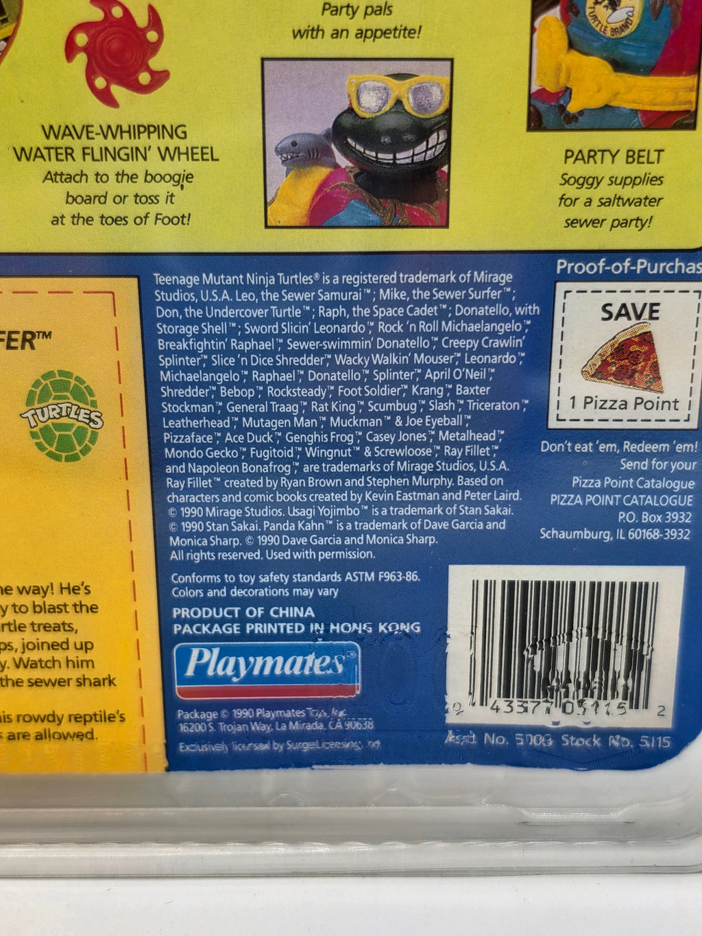 1990 Playmates Teenage Mutant Ninja Turtles TMNT "Mike, the Sewer Surfer" – Mint on Card (MOC), Unpunched
