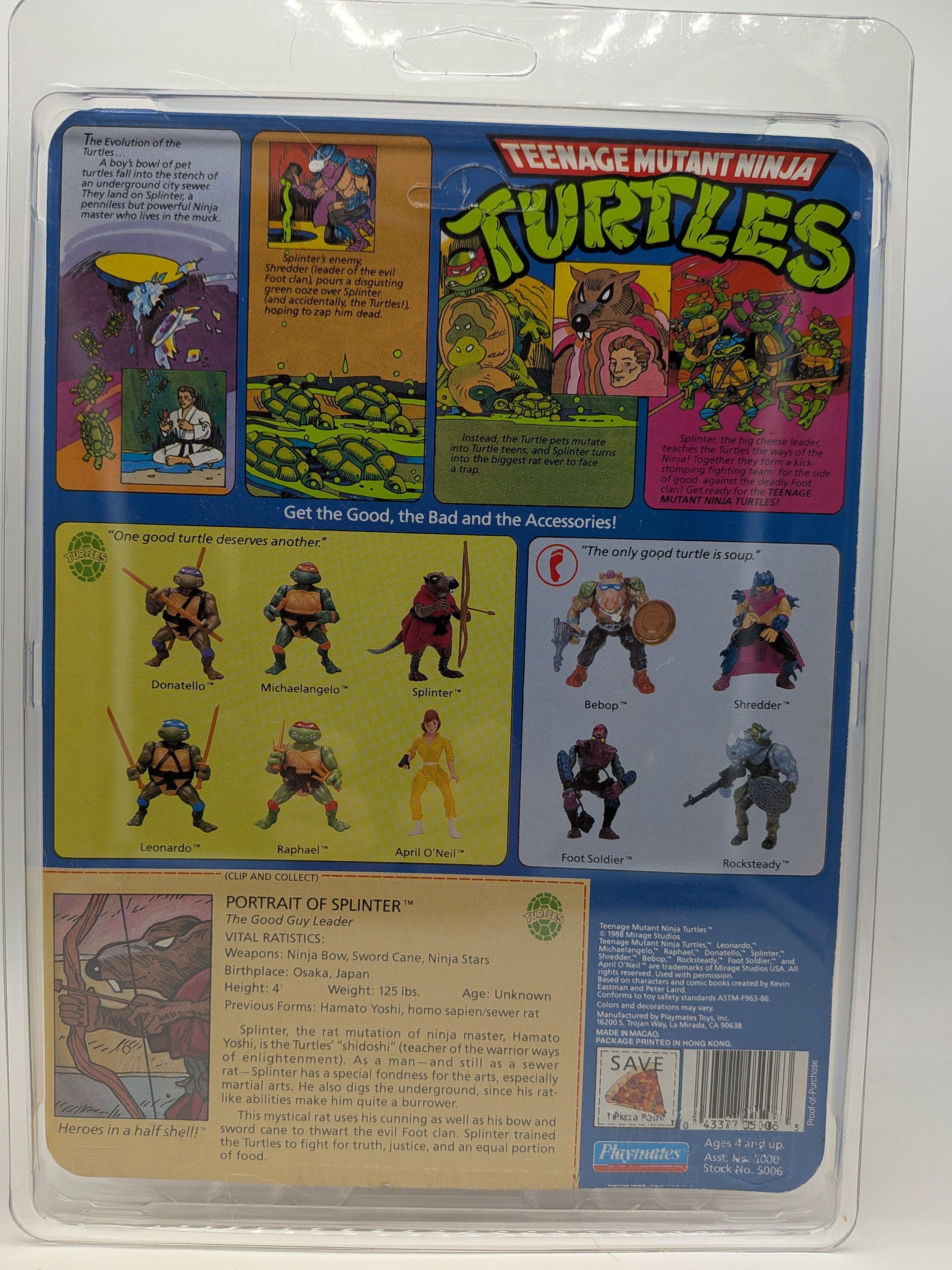 Playmates 1988 Teenage Mutant Ninja Turtles Splinter 10-Back Unpunched Action Figure