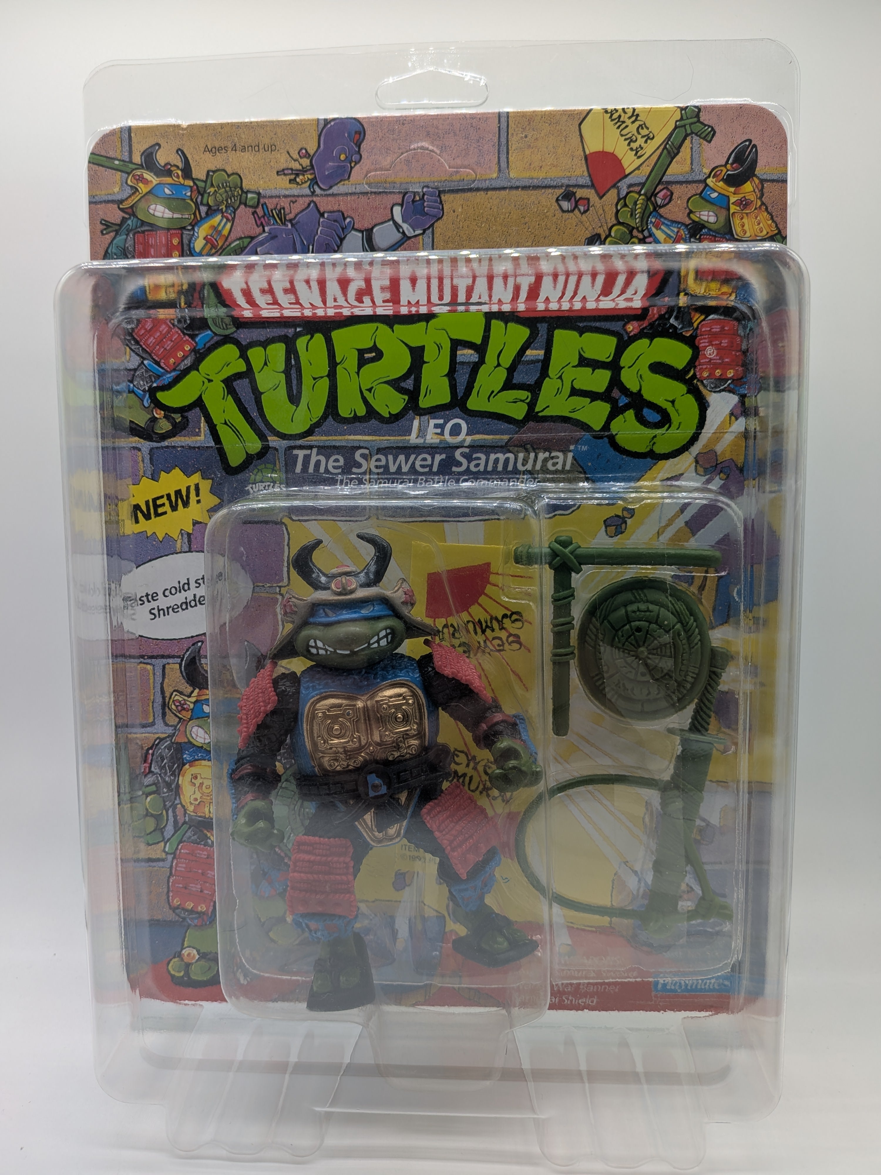 Playmates 1990 Teenage Mutant Ninja Turtles Leo The Sewer Samurai - Sealed on Card (Unpunched)