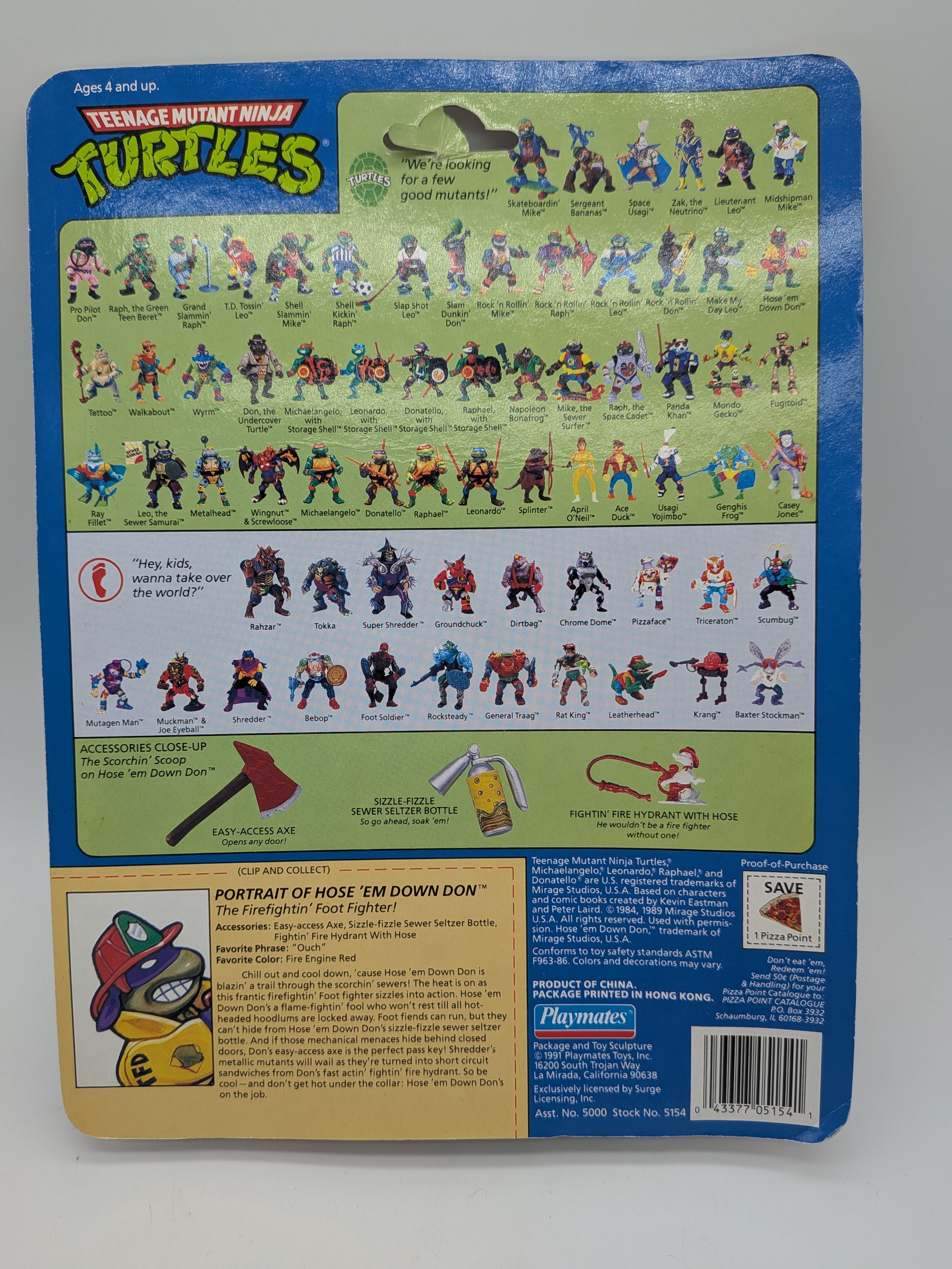 Playmates 1991 Teenage Mutant Ninja Turtles Hose 'Em Down Don