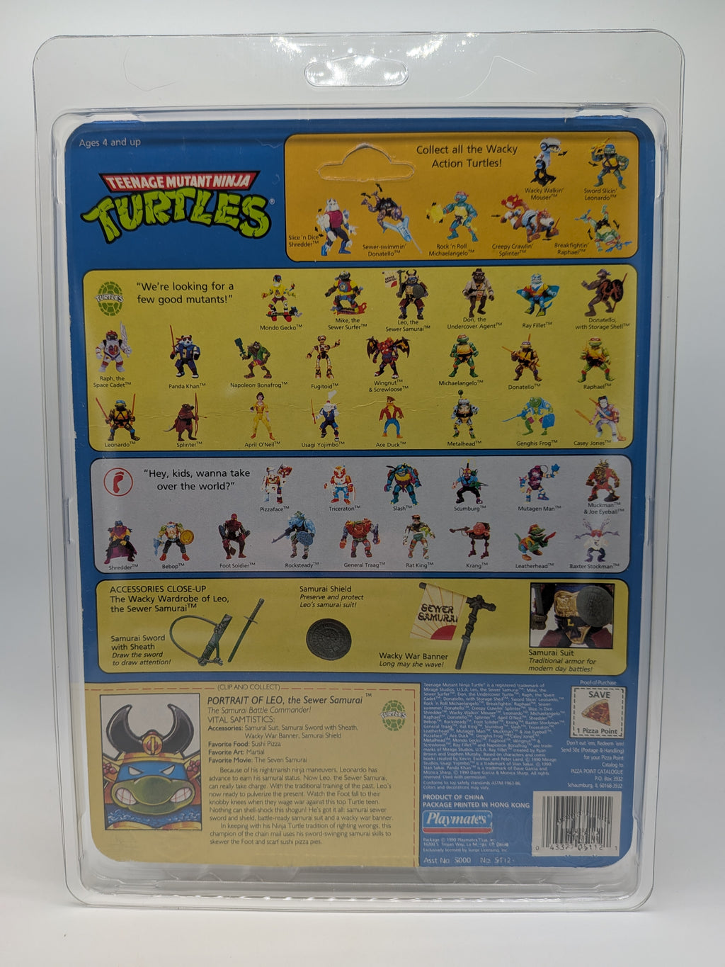 Playmates 1990 Teenage Mutant Ninja Turtles Leo The Sewer Samurai - Sealed on Card (Unpunched)