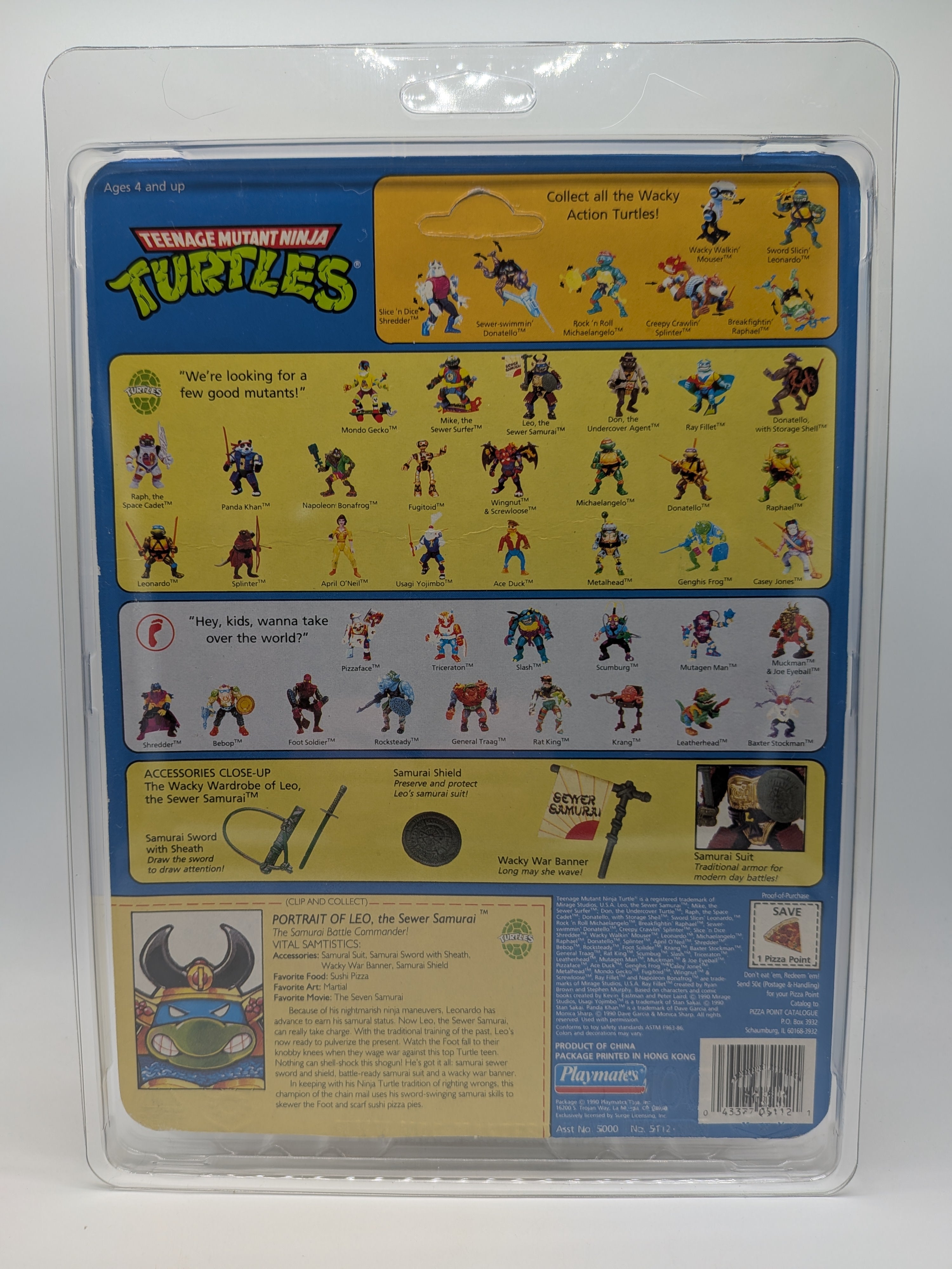 Playmates 1990 Teenage Mutant Ninja Turtles Leo The Sewer Samurai - Sealed on Card (Unpunched)