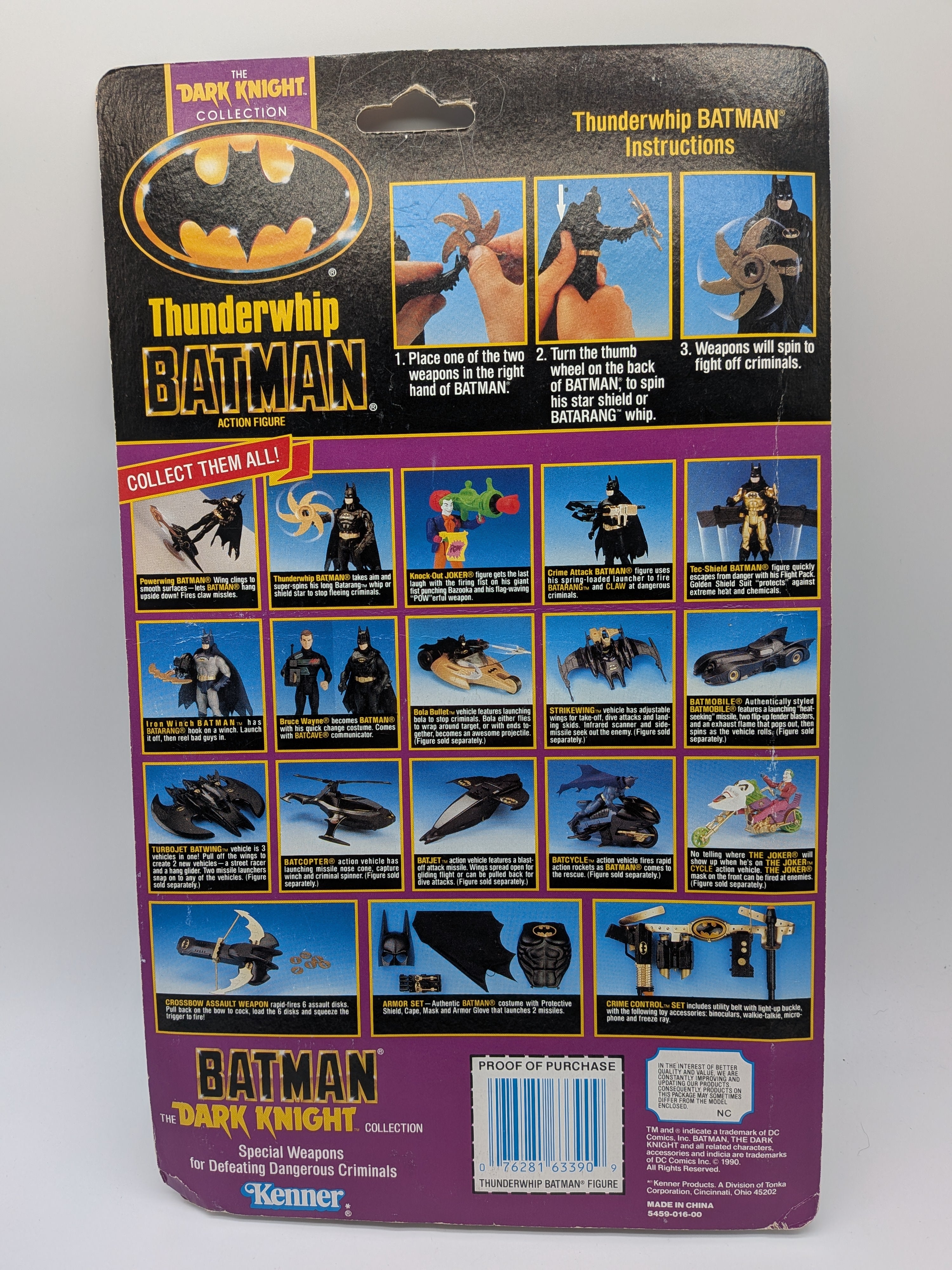Kenner 1990 The Dark Knight Collection Thunderwhip Batman - Sealed On Card