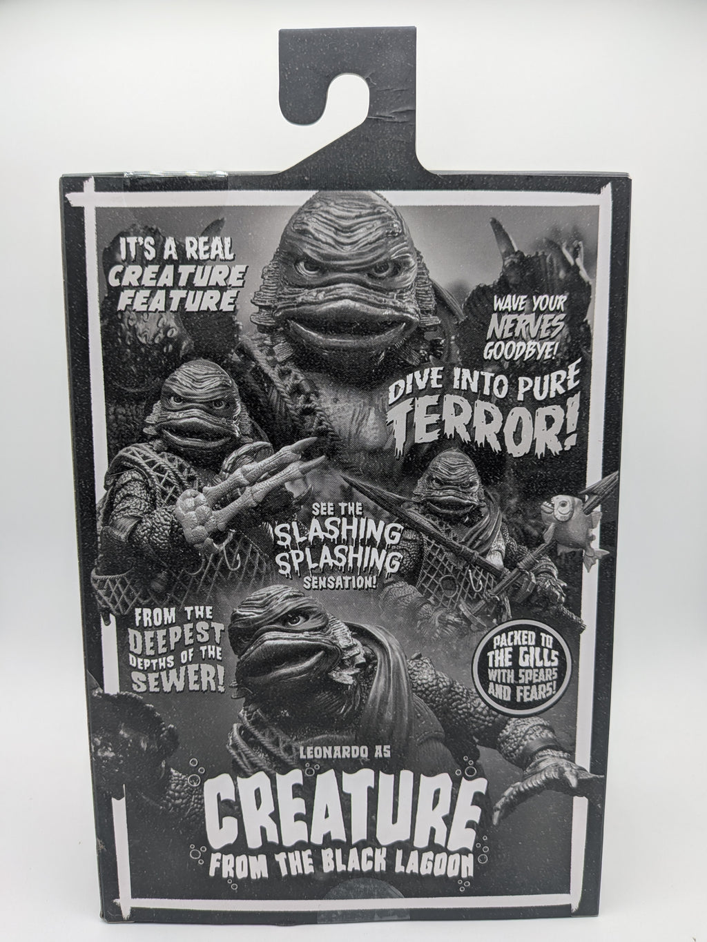 Universal Monsters x TMNT Leonardo as Creature From the Black Lagoon (Black and White)