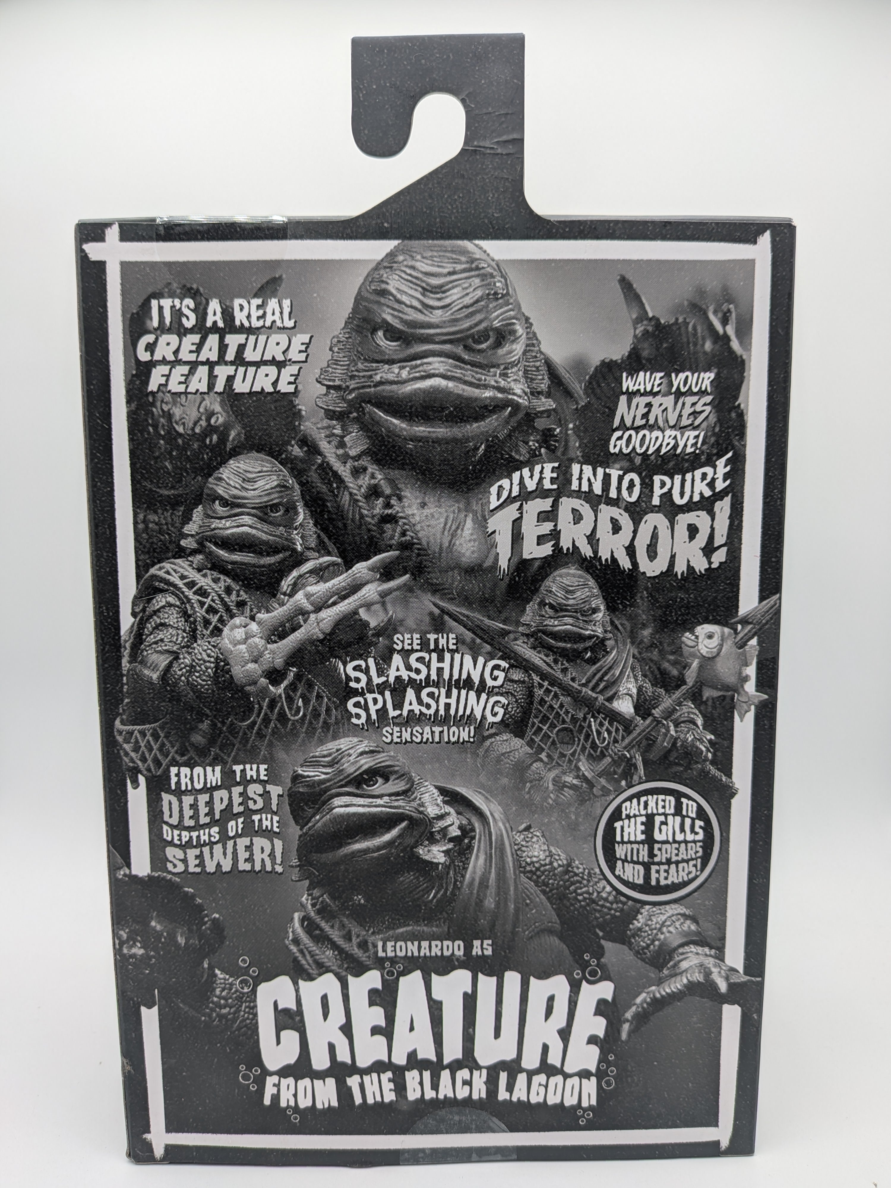 Universal Monsters x TMNT Leonardo as Creature From the Black Lagoon (Black and White)
