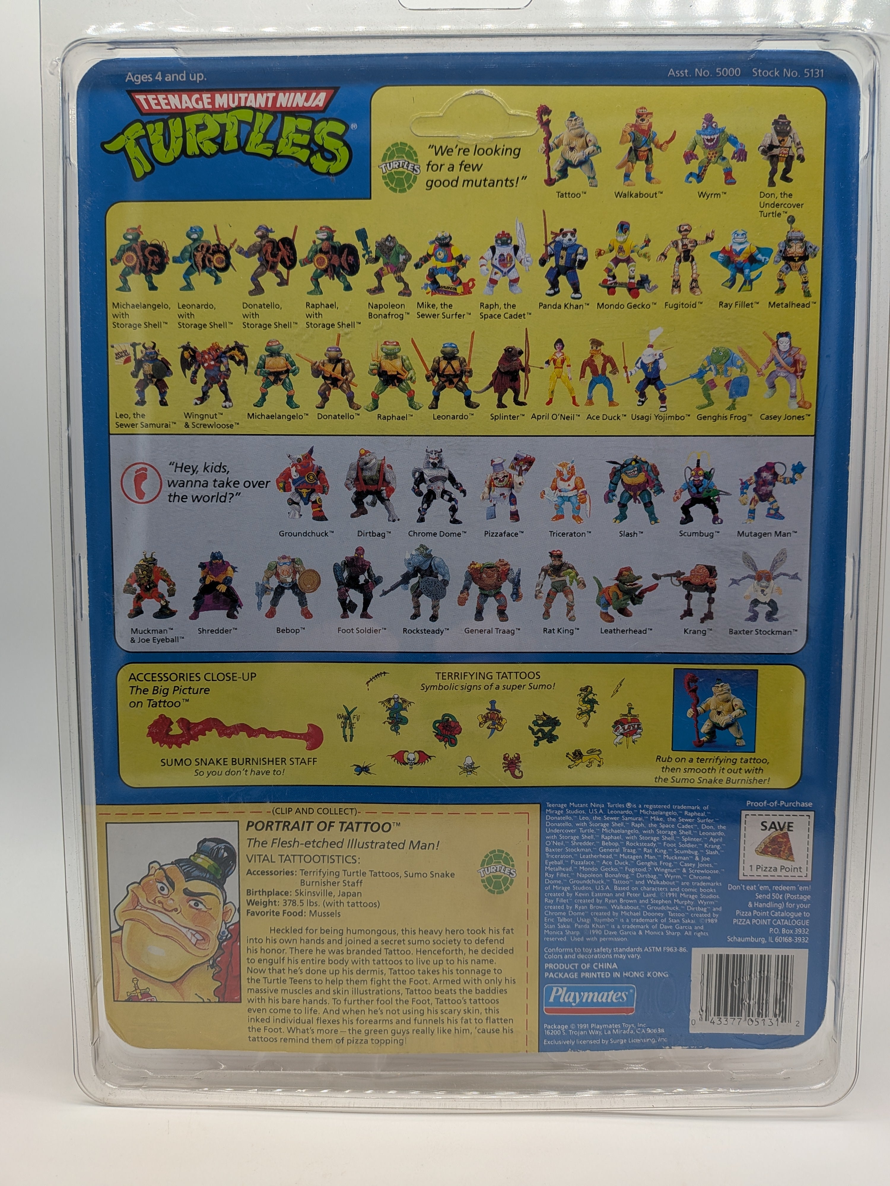 Playmates 1991 Teenage Mutant Ninja Turtles Tattoo - New on Card