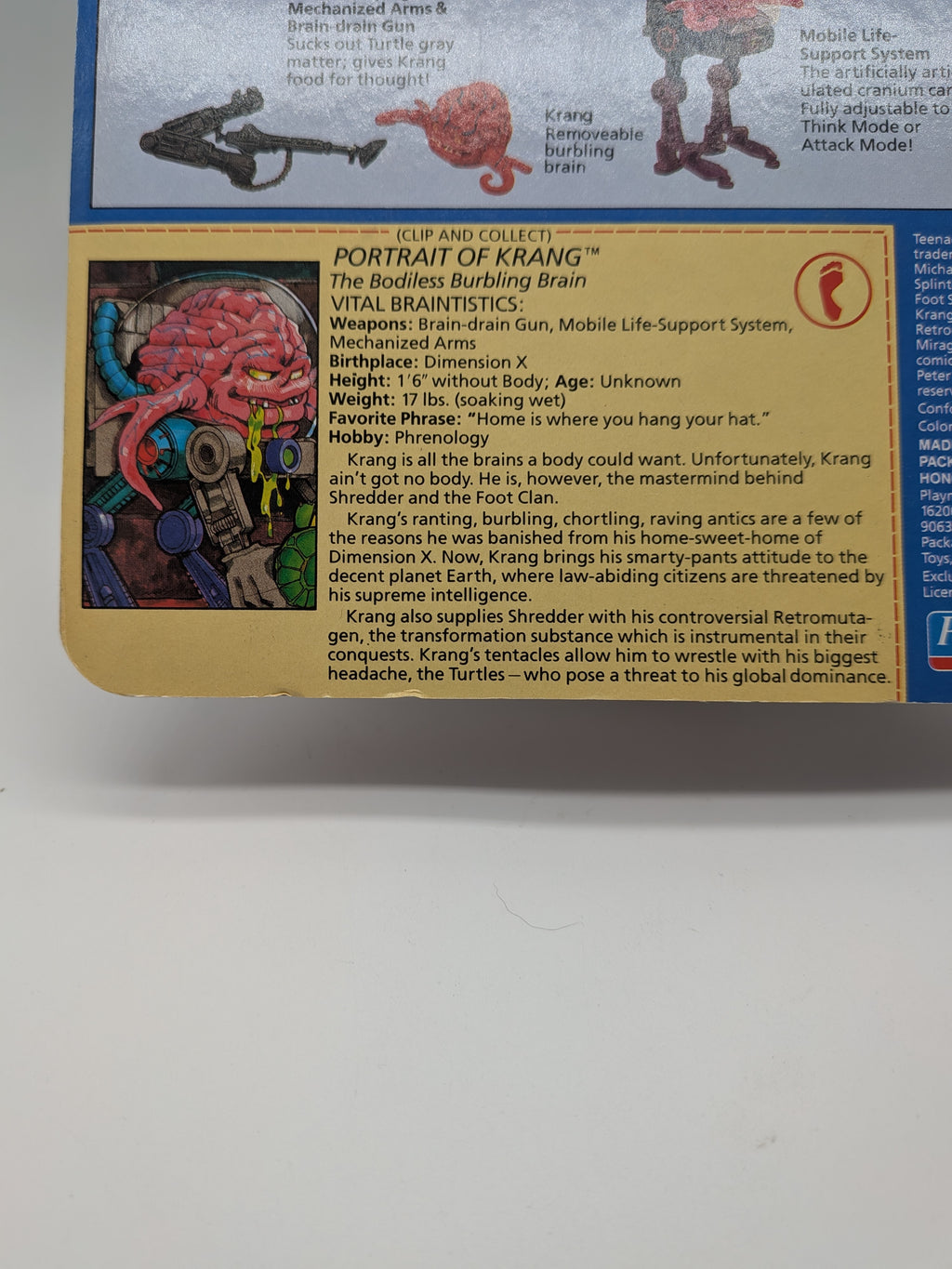 Playmates 1989 Teenage Mutant Ninja Turtles Krang - Sealed on Card