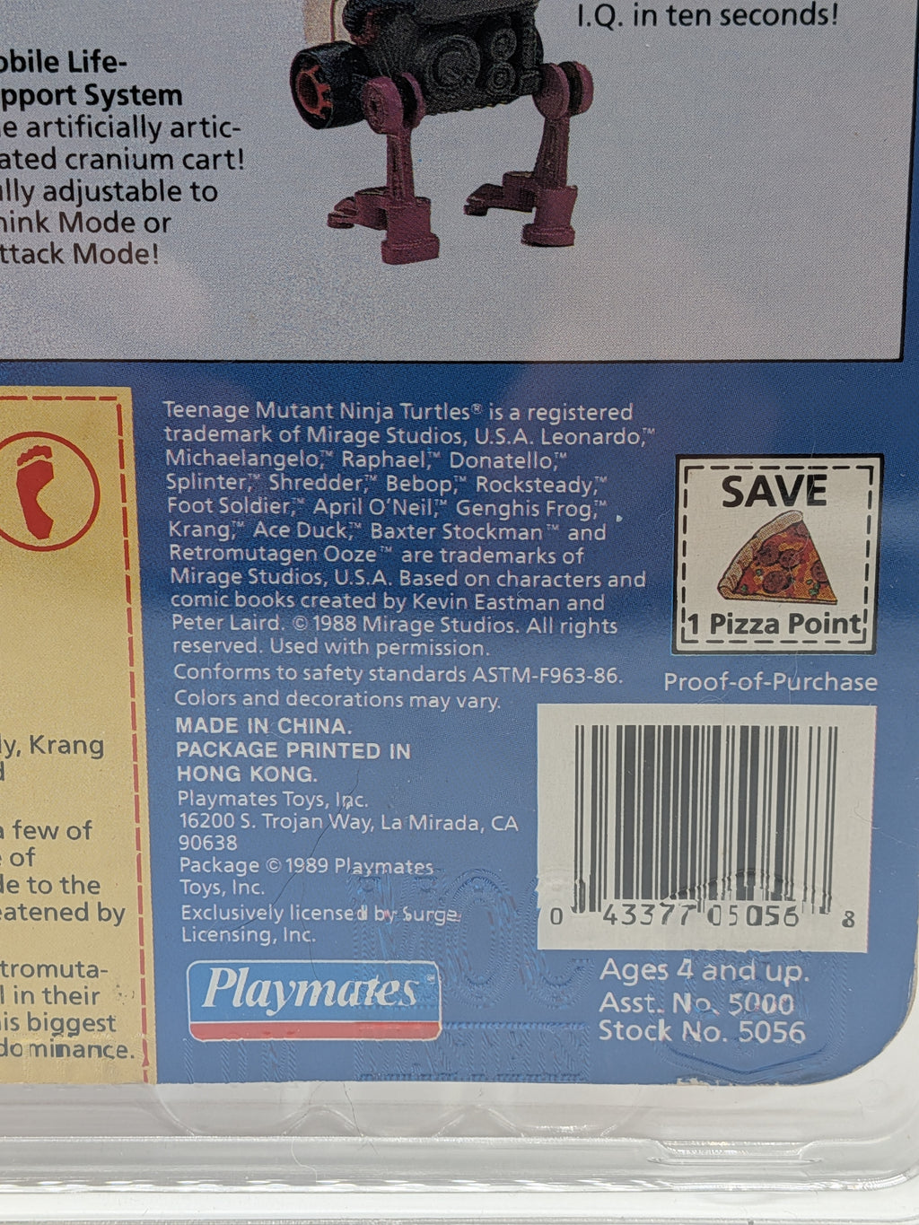 Playmates 1989 Teenage Mutant Ninja Turtles Krang - Sealed on Card