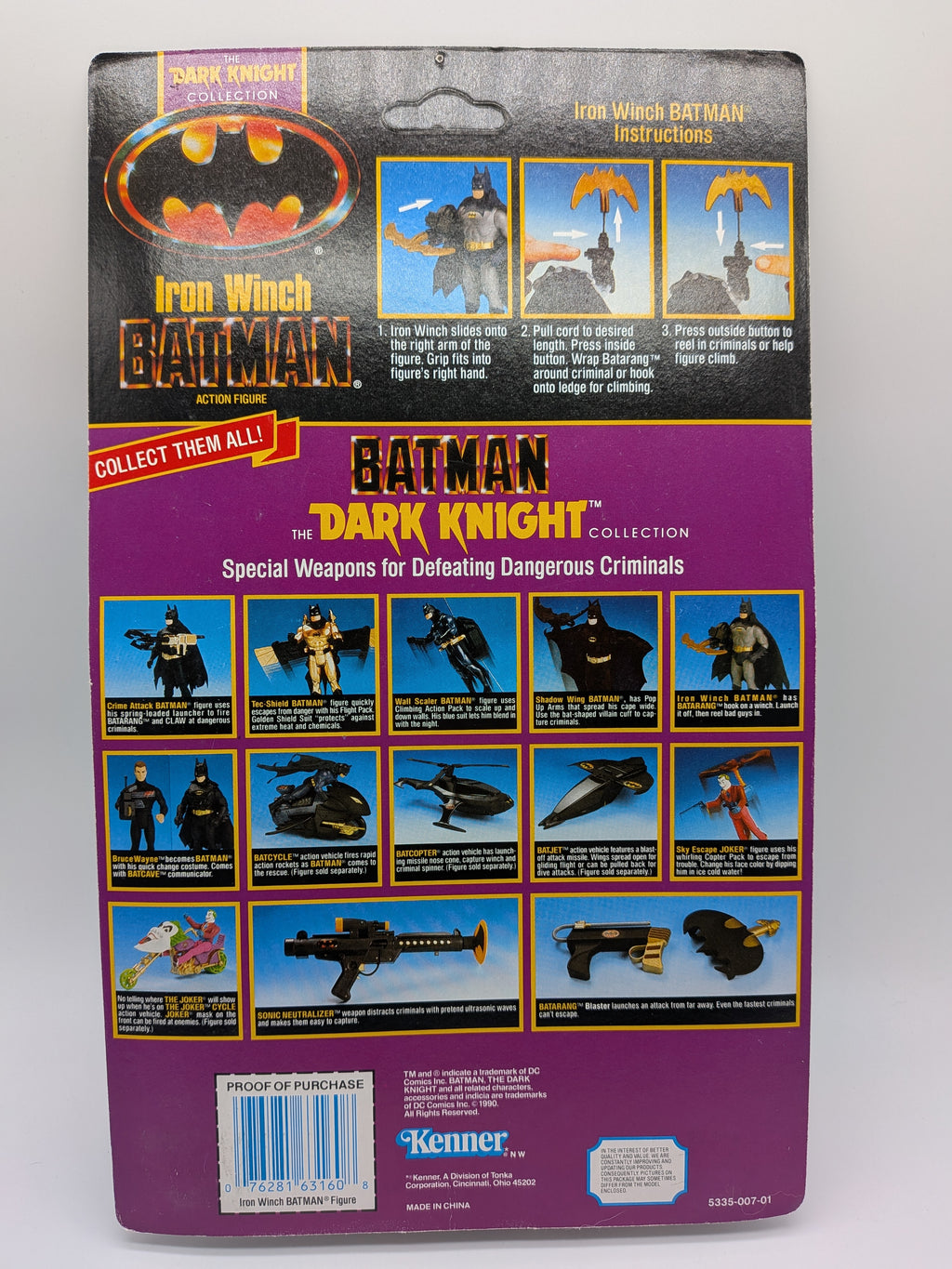 Kenner 1990 The Dark Knight Collection Iron Winch Batman - Sealed on Card