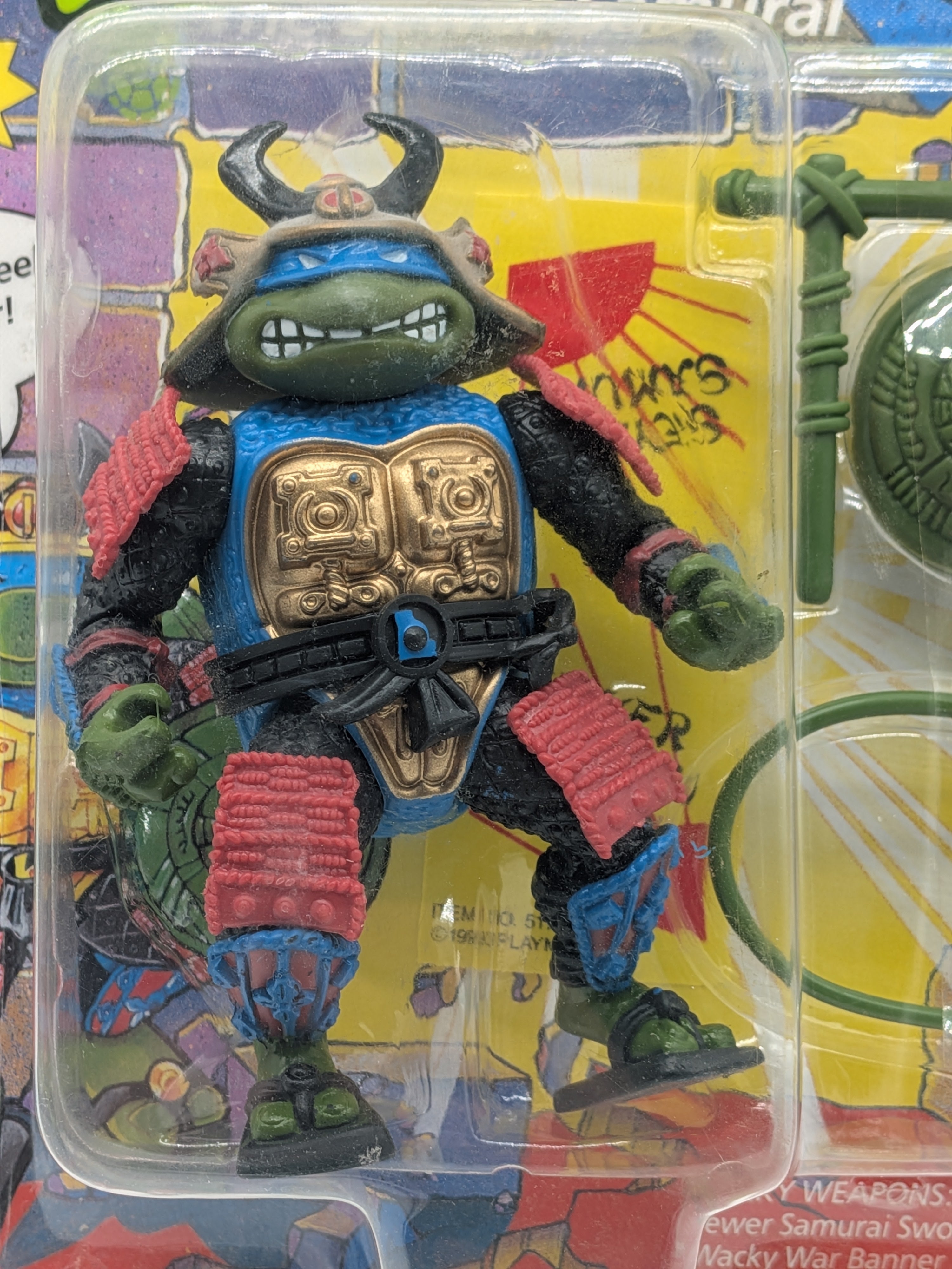 Playmates 1990 Teenage Mutant Ninja Turtles Leo The Sewer Samurai - Sealed on Card (Unpunched)