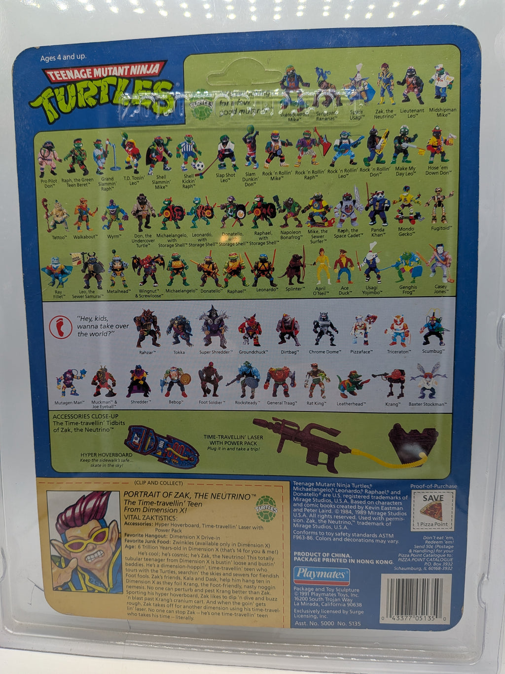 Playmates 1991 Teenage Mutant Ninja Turtles Zak, The Neutrino - New on Card