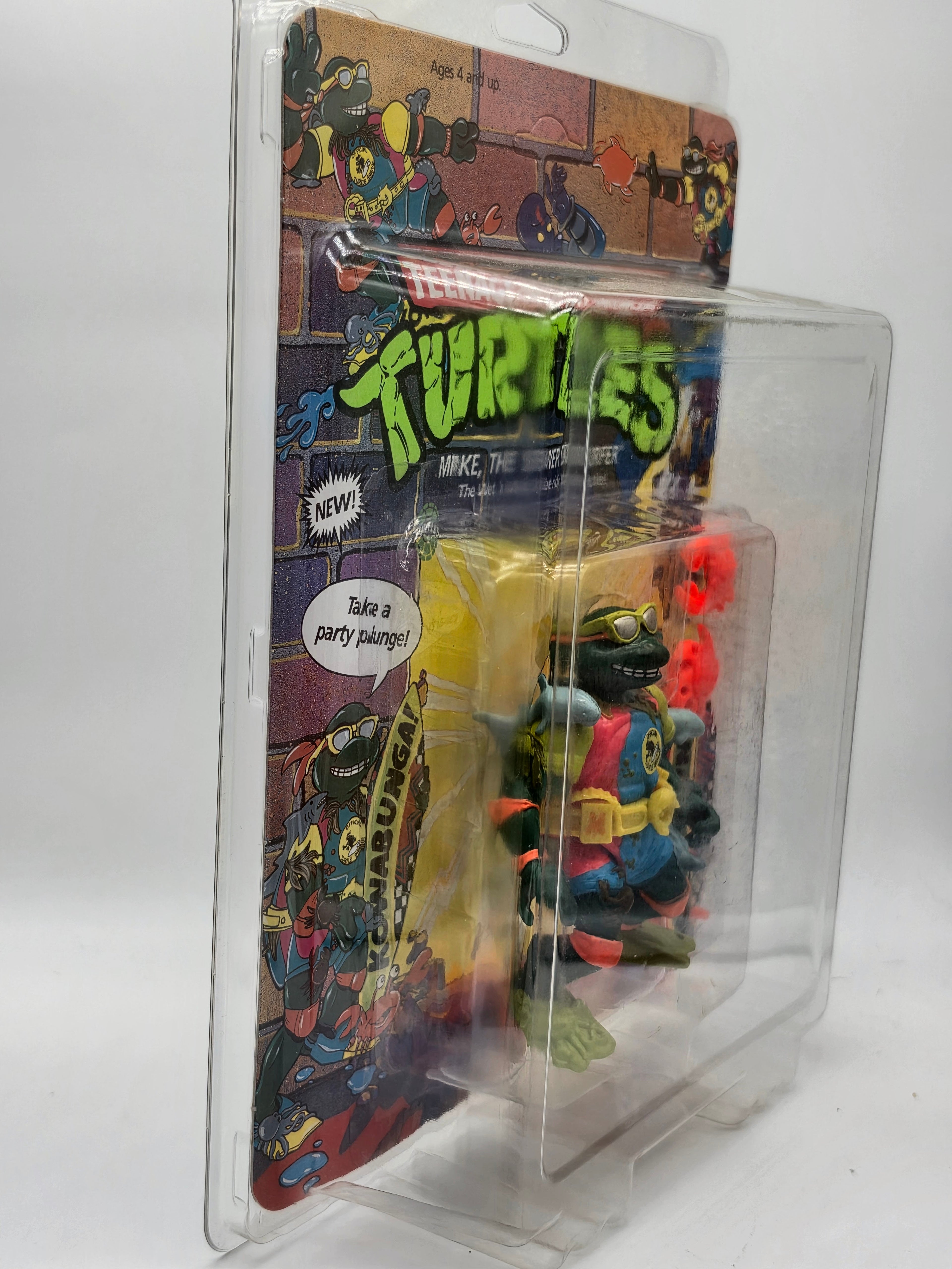 1990 Playmates Teenage Mutant Ninja Turtles TMNT "Mike, the Sewer Surfer" – Mint on Card (MOC), Unpunched